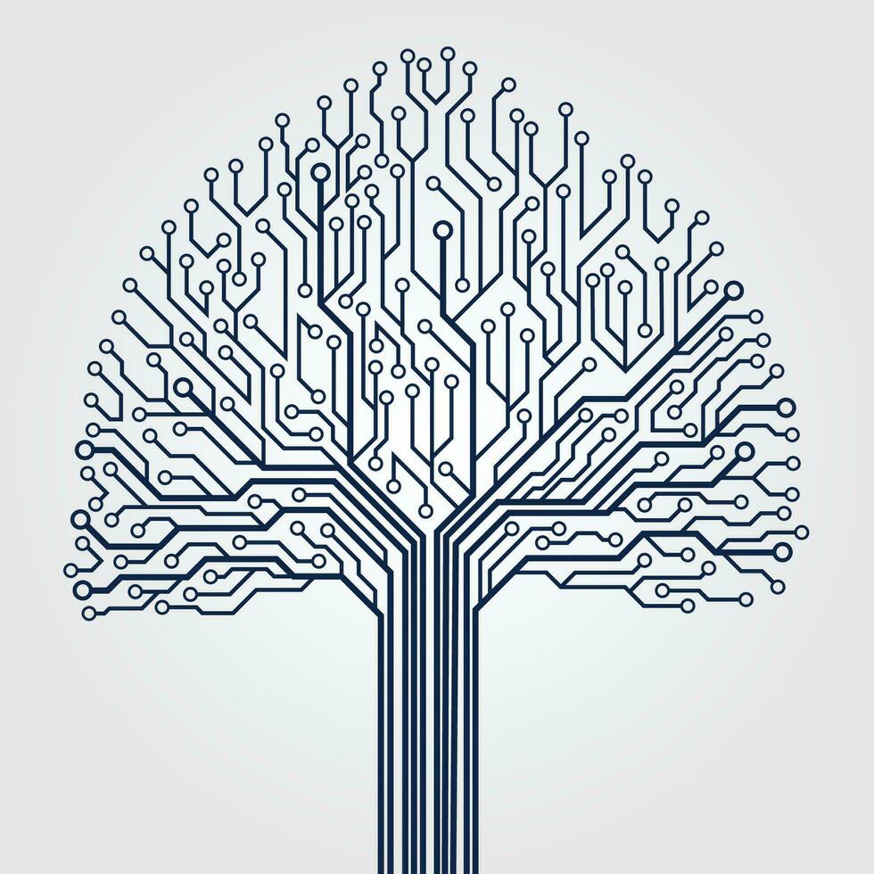 Vector Circuit technology tree on white background. Computer engineering hardware system.