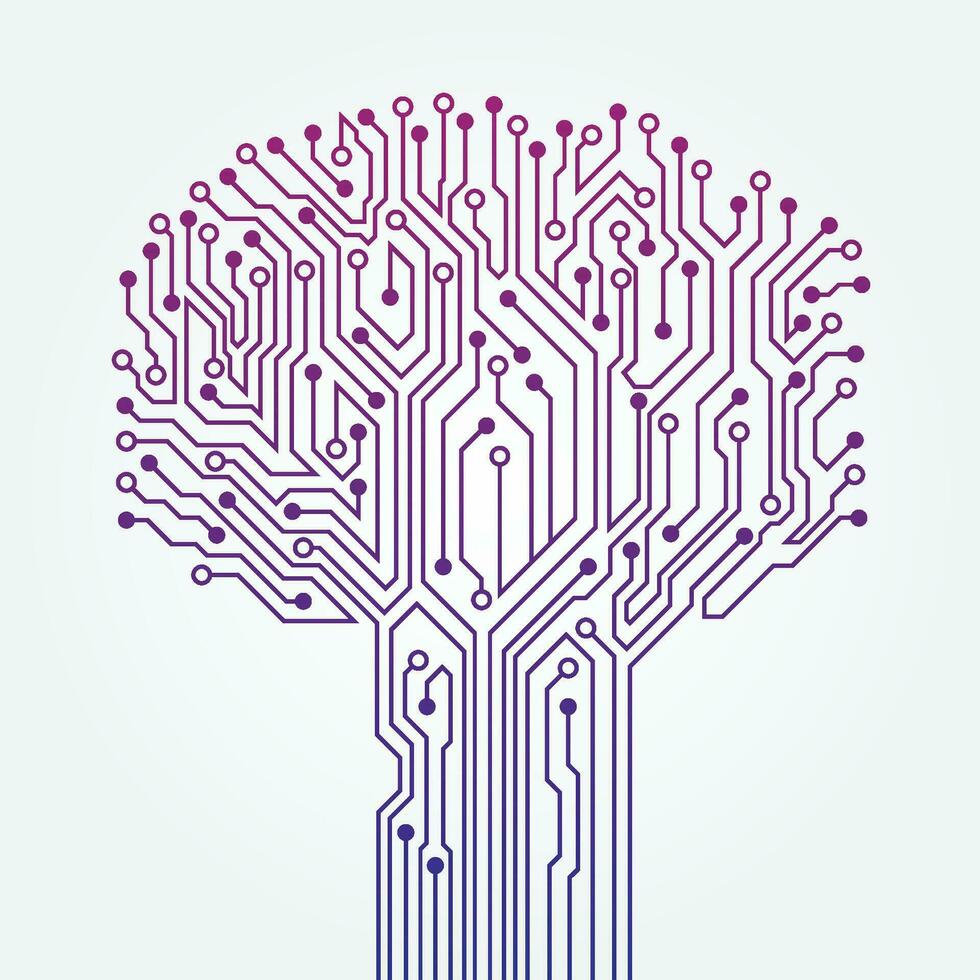 Circuit technology tree on white background. Computer engineering hardware system. vector