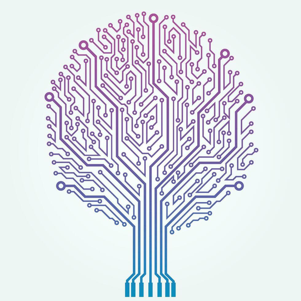 Vector Circuit technology tree on white background. Computer engineering hardware system.