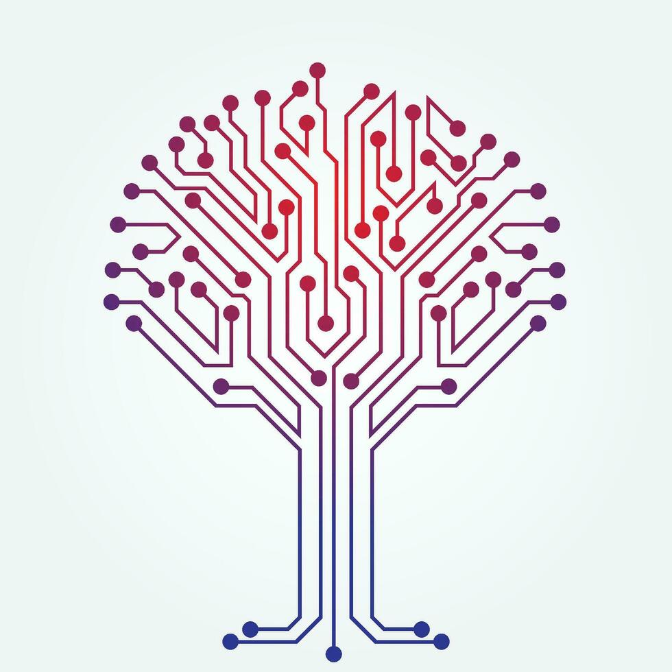 Circuit technology tree on white background. Computer engineering hardware system. vector