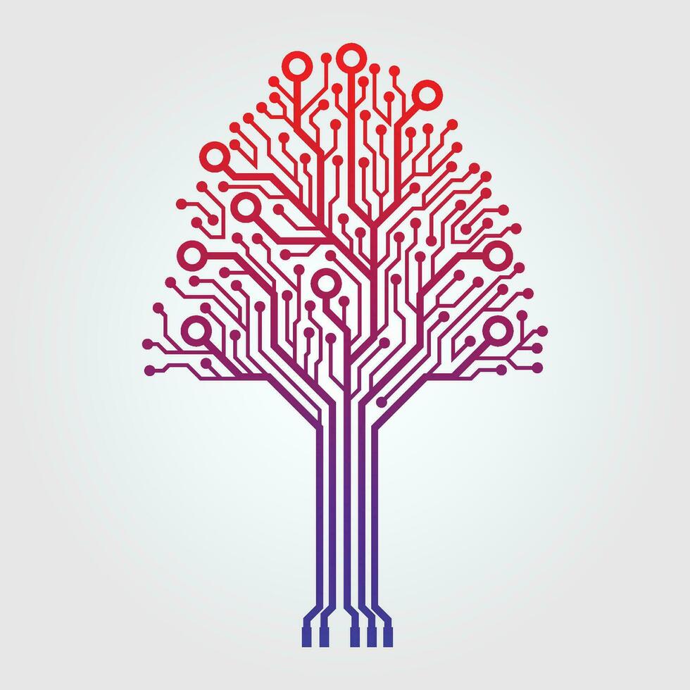 Vector Circuit technology tree on white background. Computer engineering hardware system.