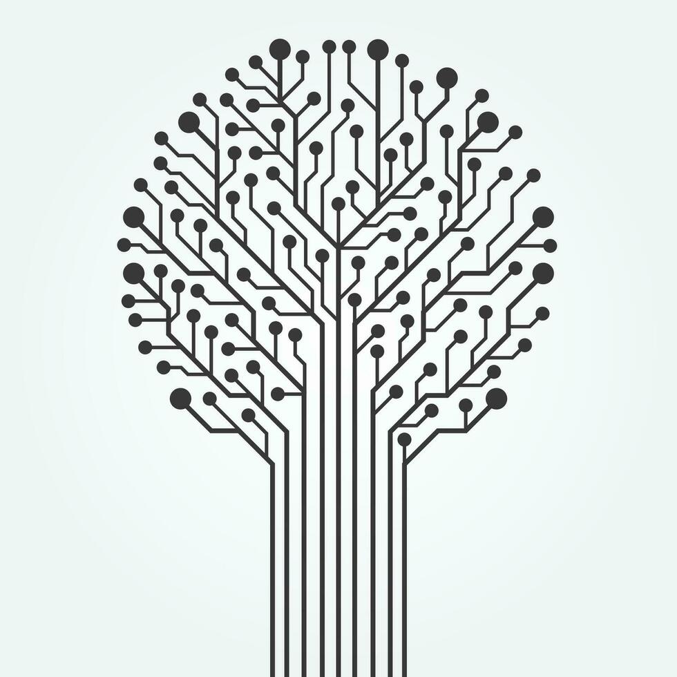 Circuit technology tree on white background. Computer engineering hardware system. vector