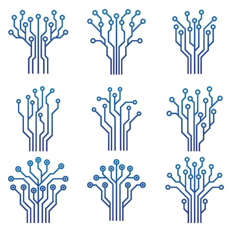 Circuit Tree Set Vector Illustration.