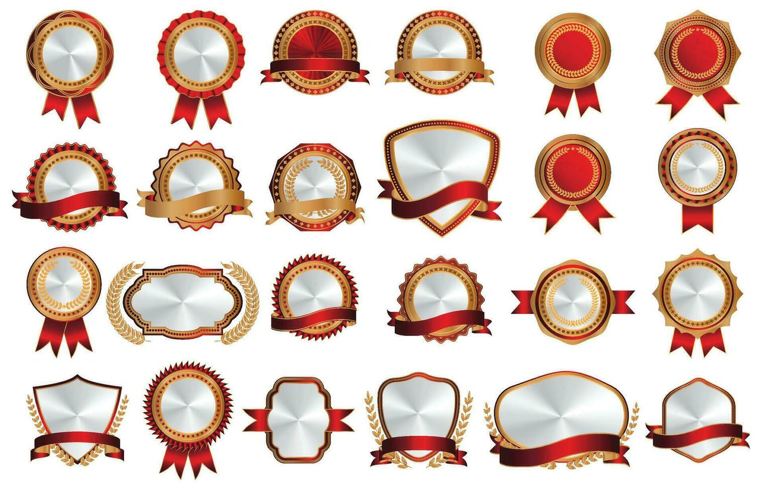 Luxury gold and red badge labels design elements vector collection.