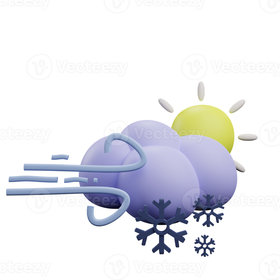blåsigt snö med moln med Sol ikon png