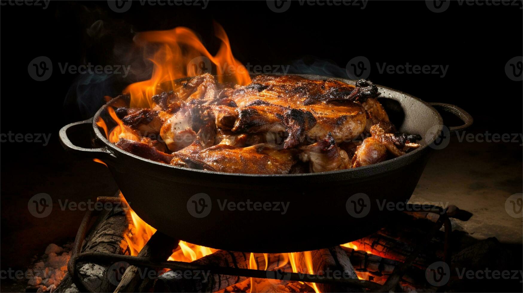 a large pot of food cooking over a fire AI Generated photo