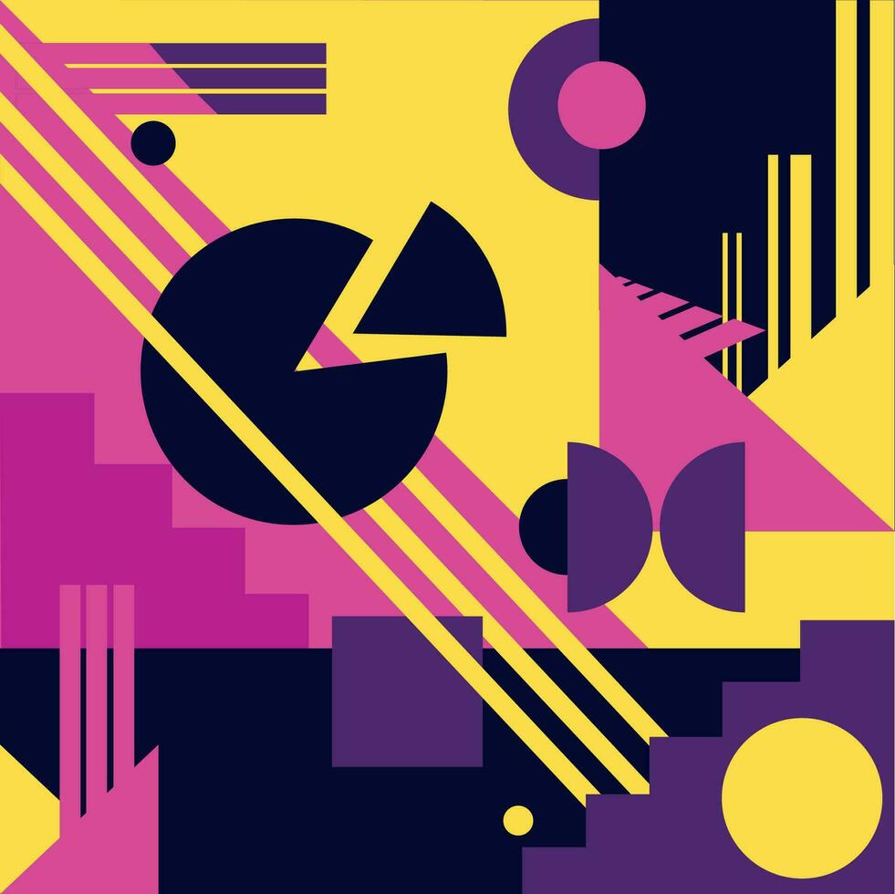 Colorful abstract geometric background dynamic composition.Vector illustration.Trendy Design for background,cover,wallpaper and other decoration.Bauhaus geometric design vector
