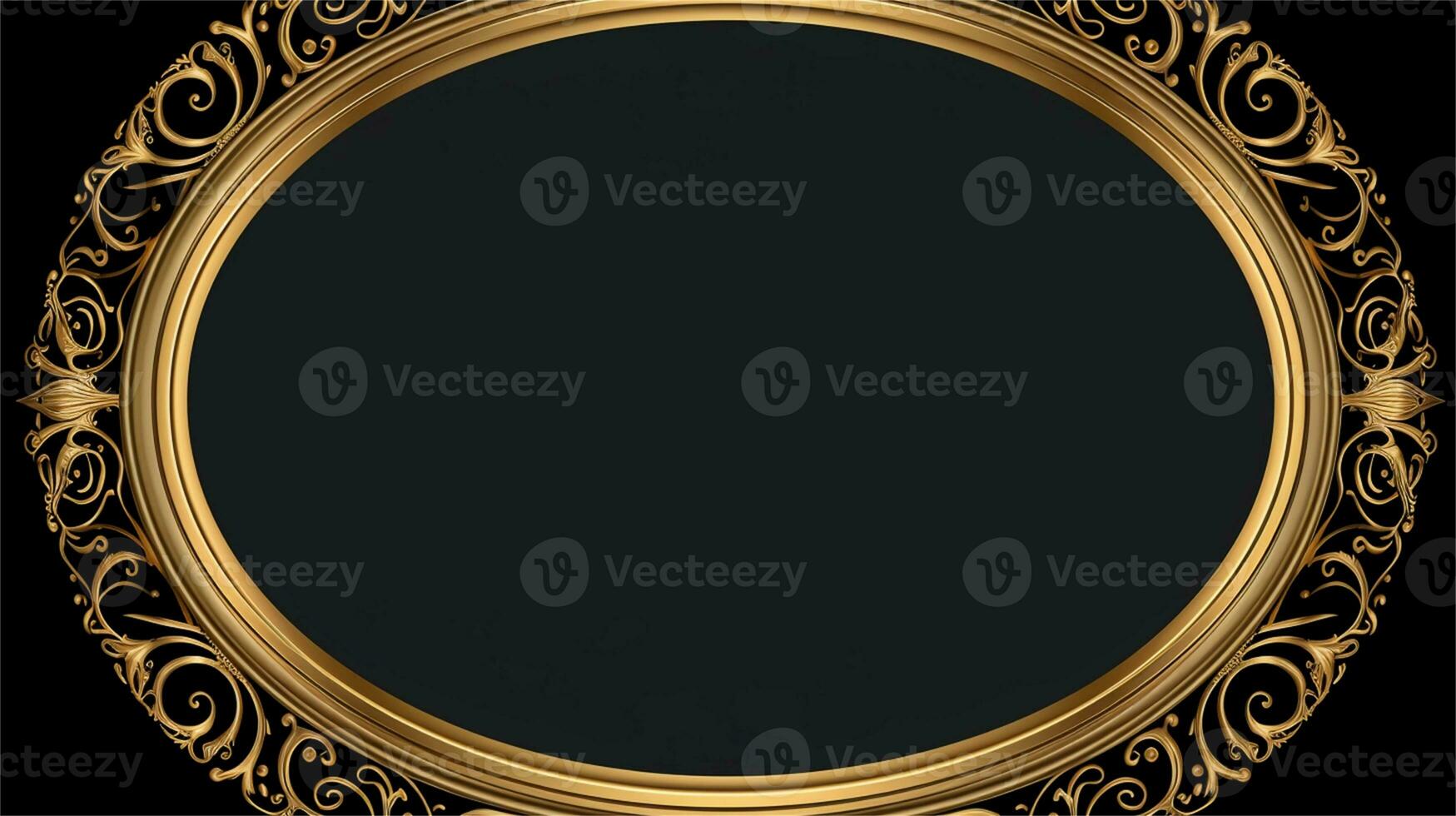 a gold frame with a black background AI Generated photo
