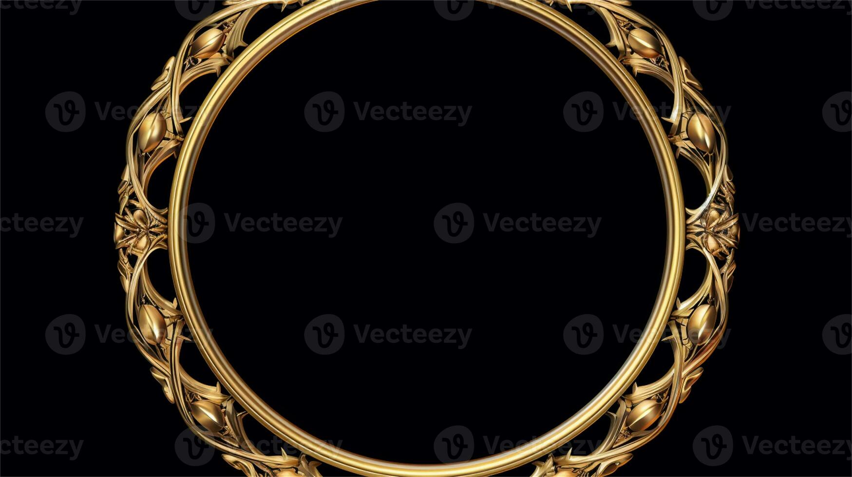 a gold frame with a black background AI Generated photo