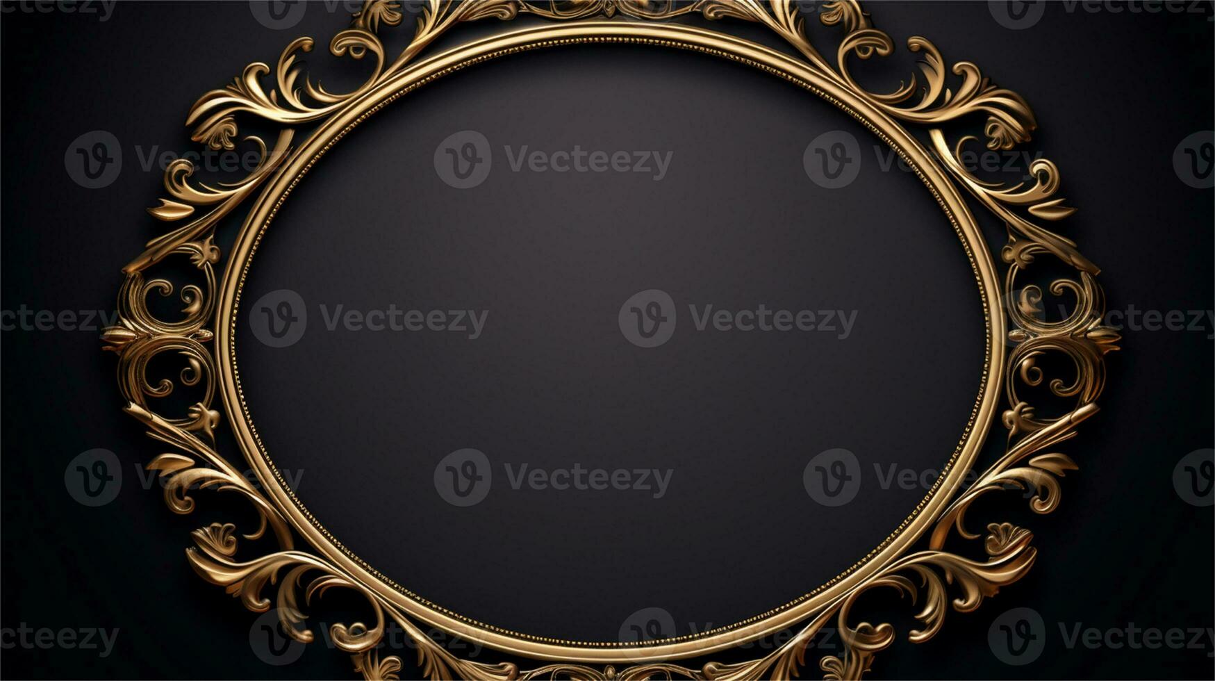 a gold frame with a black background AI Generated photo