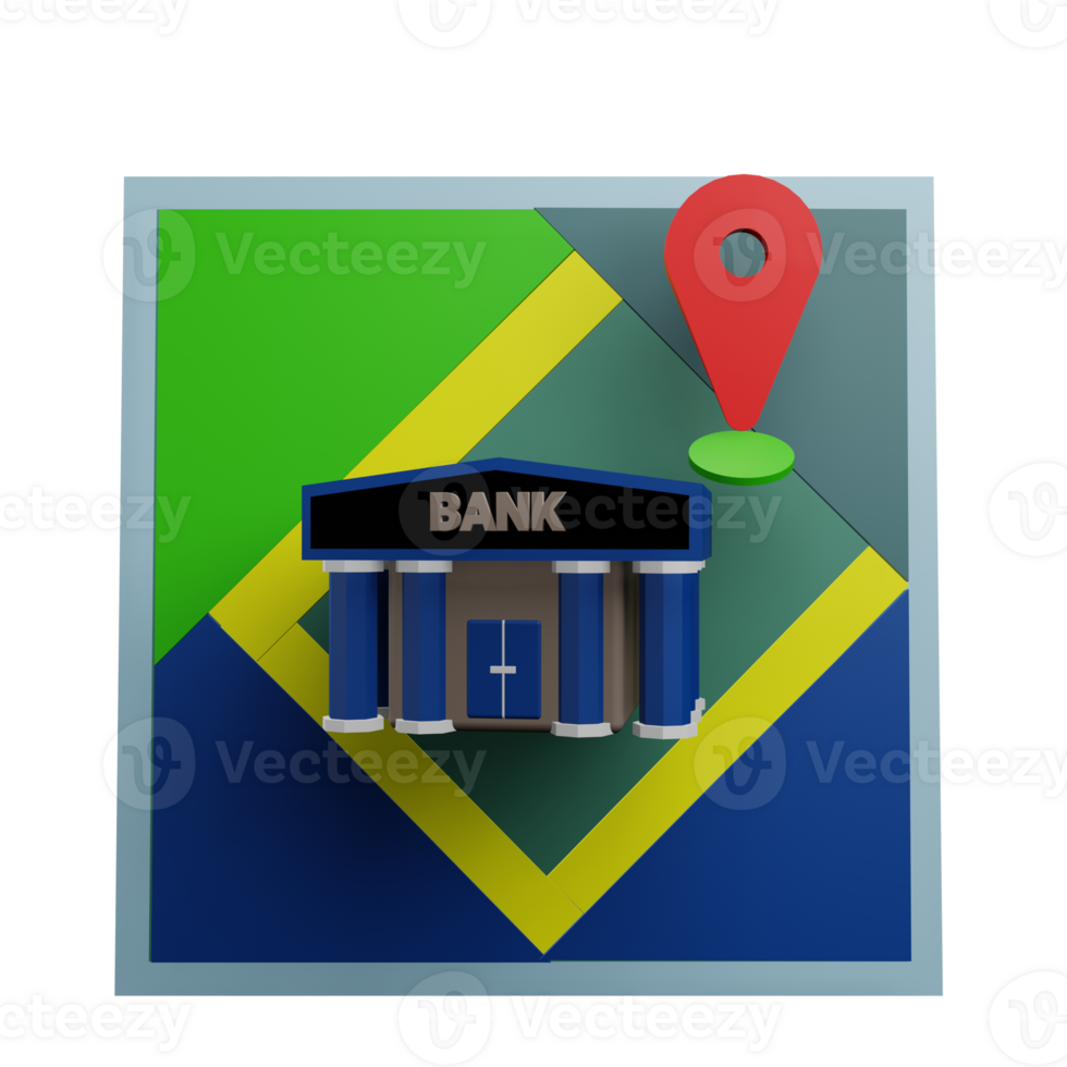 3 D illustration of bank location location icon png