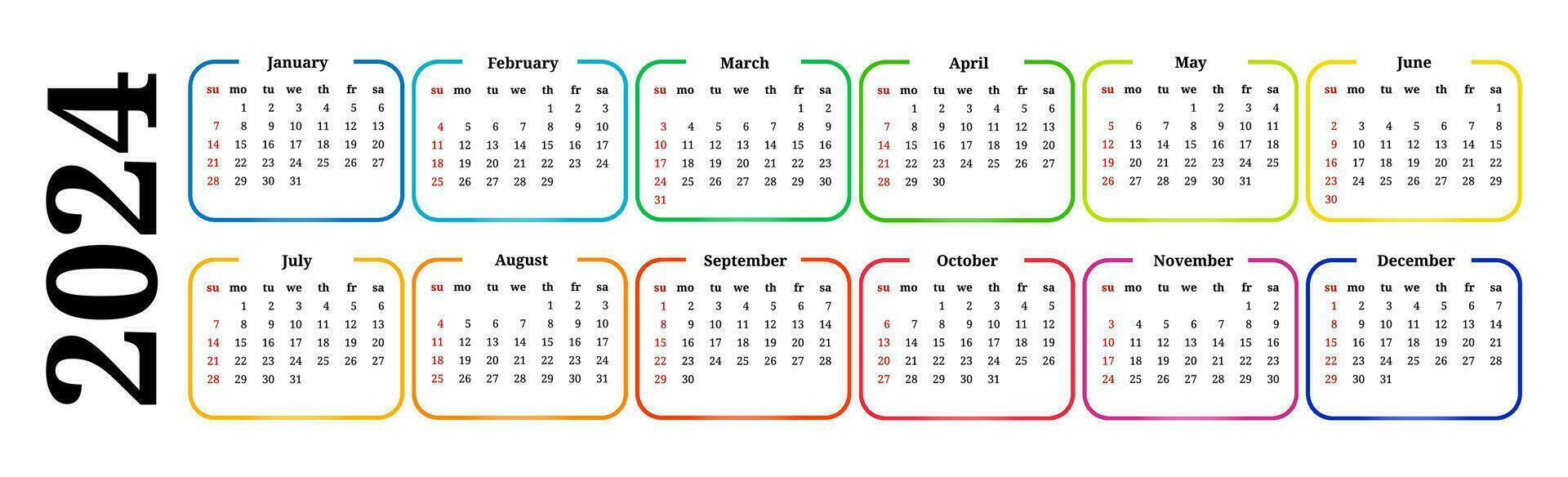 Calendar for 2024 isolated on a white background vector