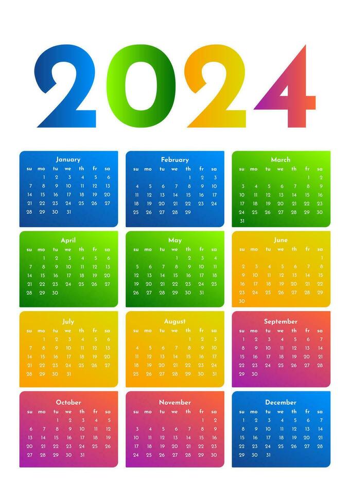 Calendar for 2024 isolated on a white background vector