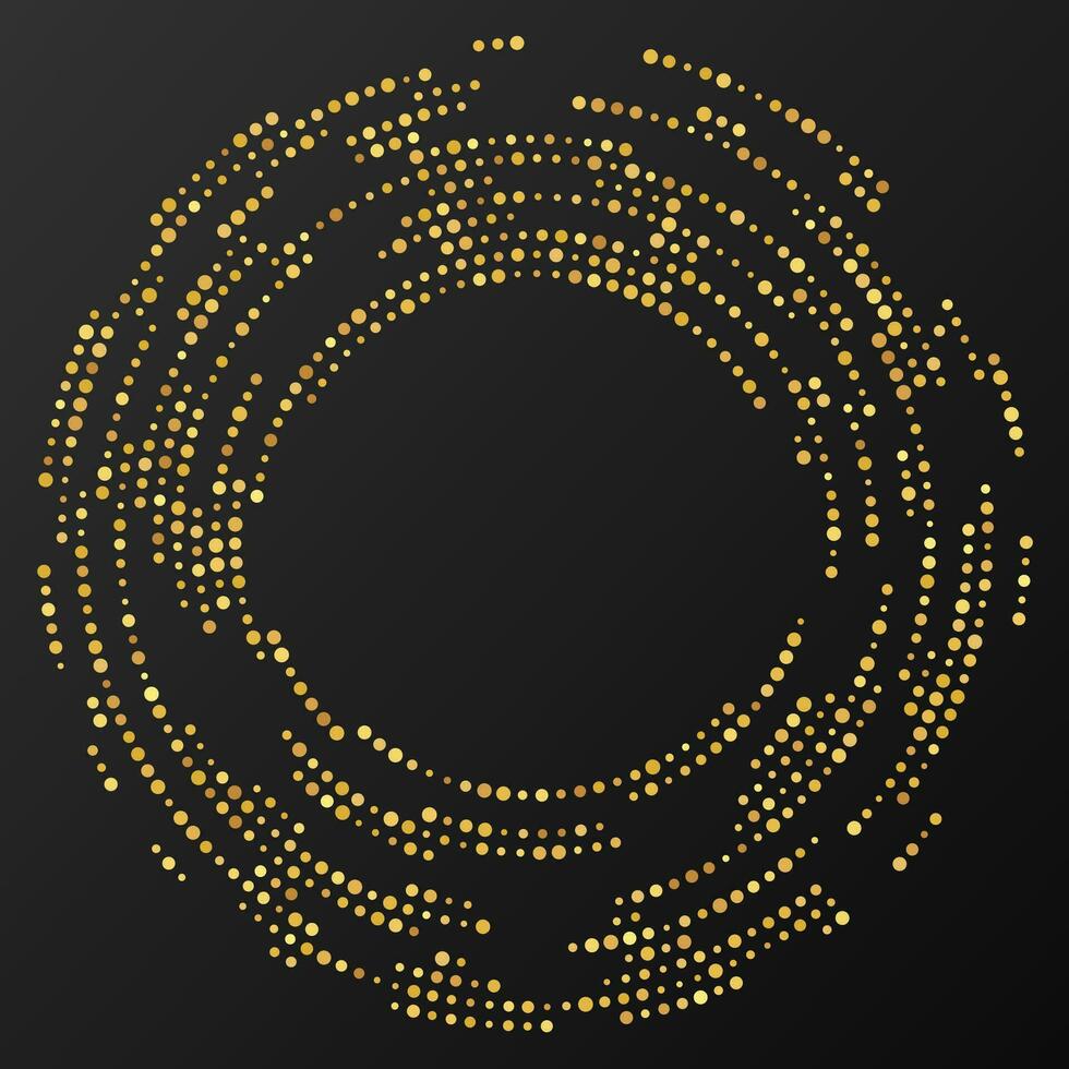 Abstract gold glowing halftone dotted background. Gold glitter pattern in circle form. Circle halftone dots. Vector illustration
