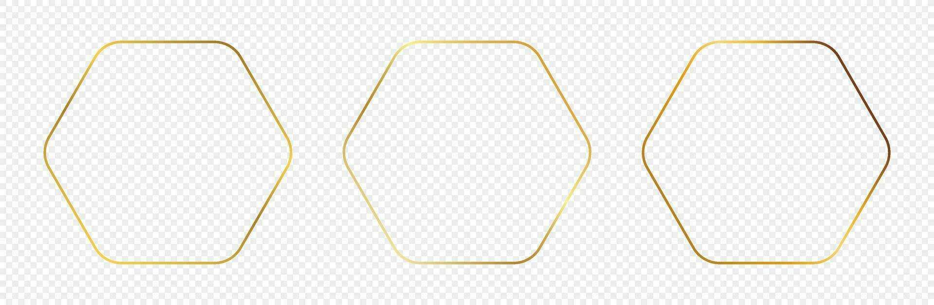 Gold glowing rounded hexagon frame vector