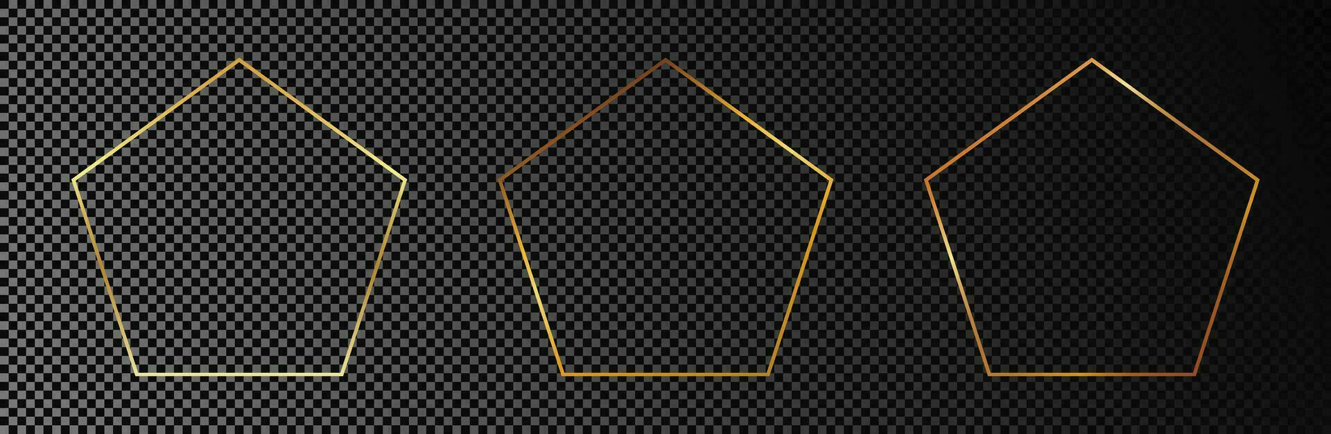 Gold glowing pentagon shape frame vector