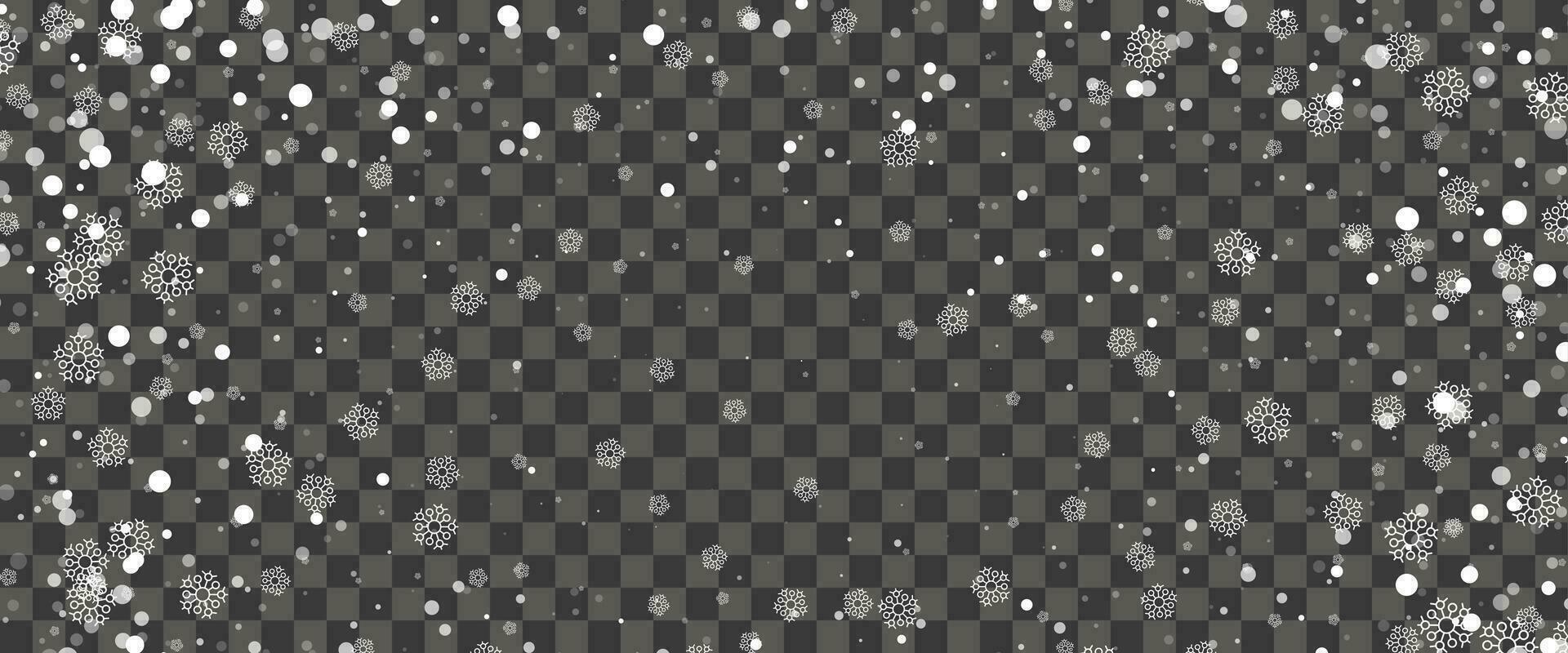 Snowfall and falling snowflakes on background. White snowflakes and Christmas snow. Vector illustration