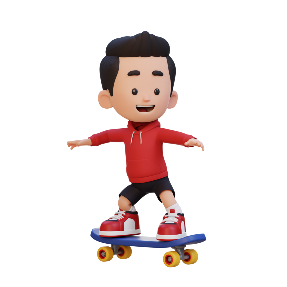 3D kid character ride skateboard png