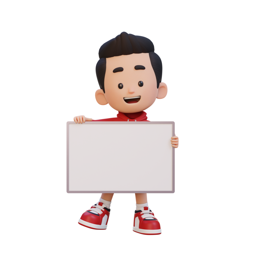 3D kid character holding a blank placard png