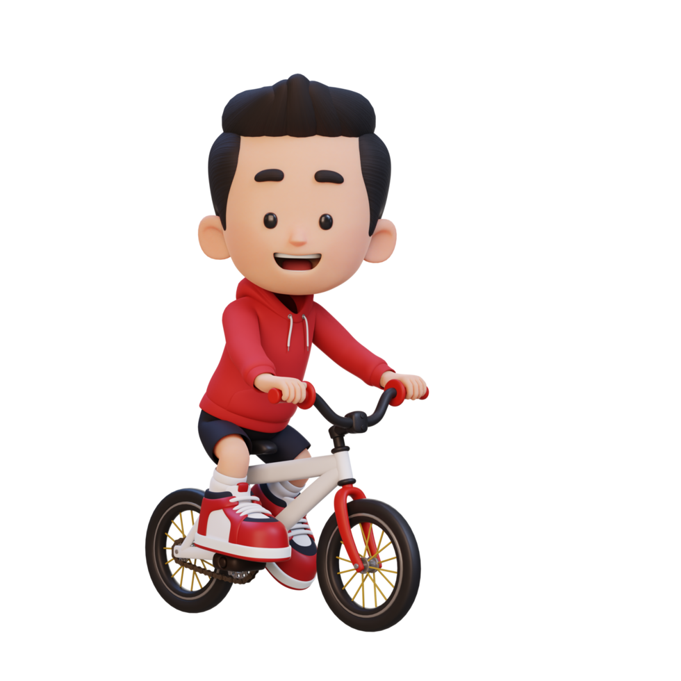 3d criança personagem passeio bicicleta ir para escola png