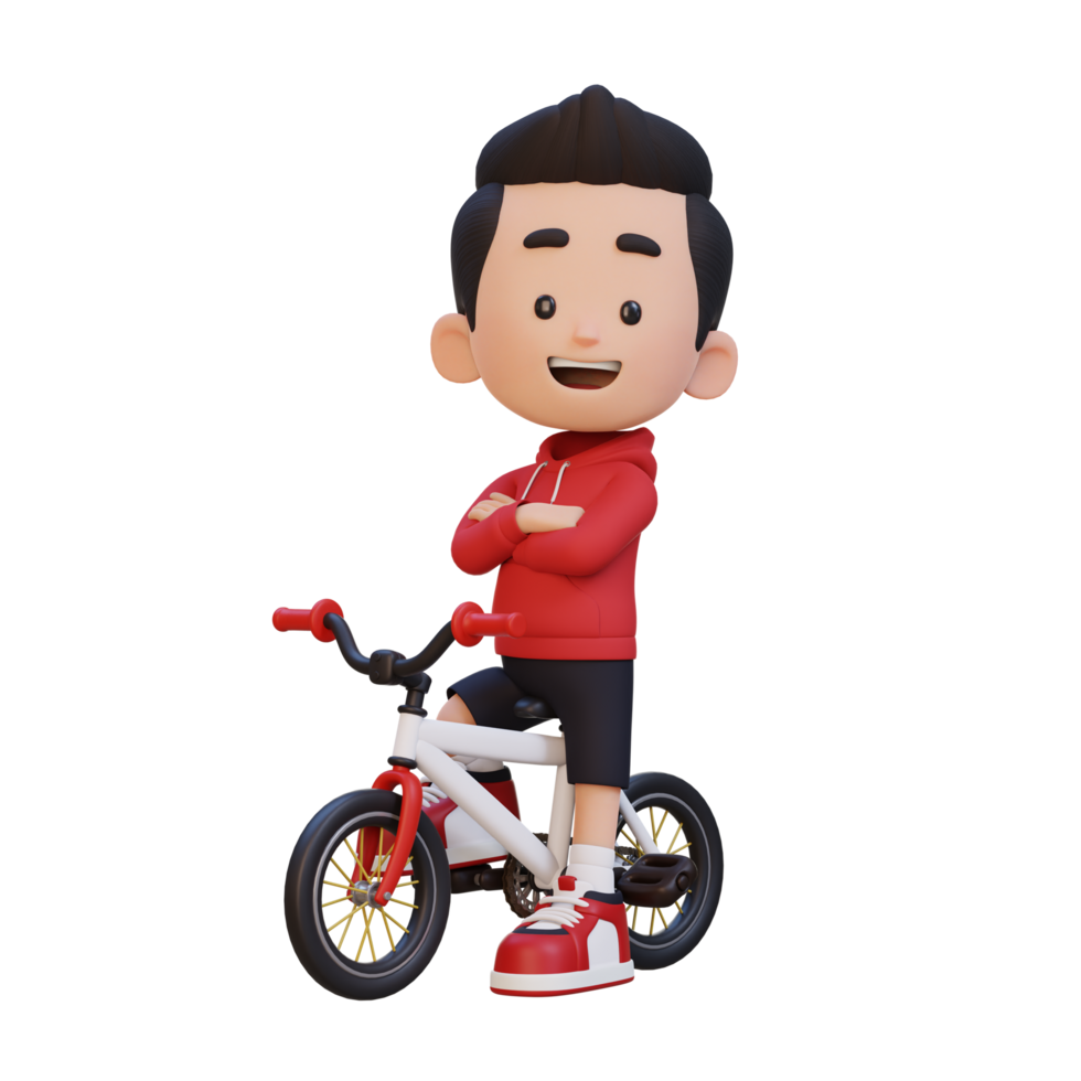 3D kid character ride bike go to school png