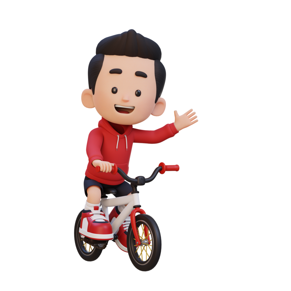 3d unge karaktär rida cykel gå till skola png