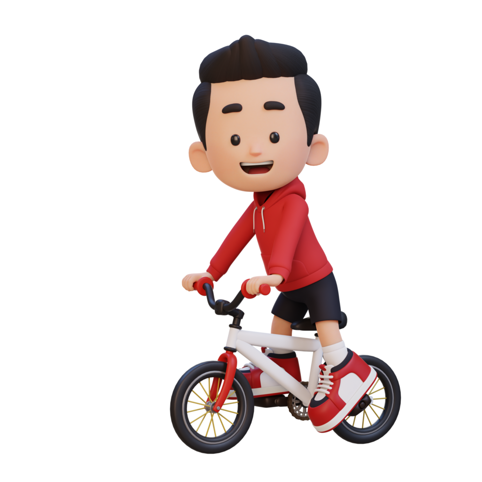 3D kid character ride bike go to school png