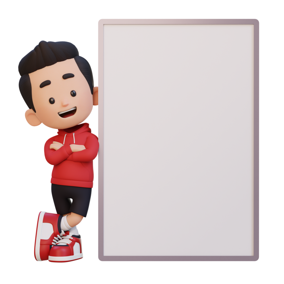 3d niño personaje participación un blanco cartel png