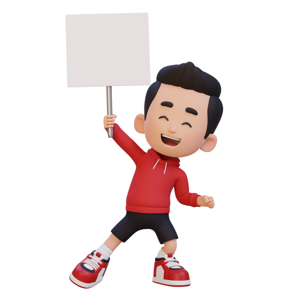 3D kid character holding a blank placard png
