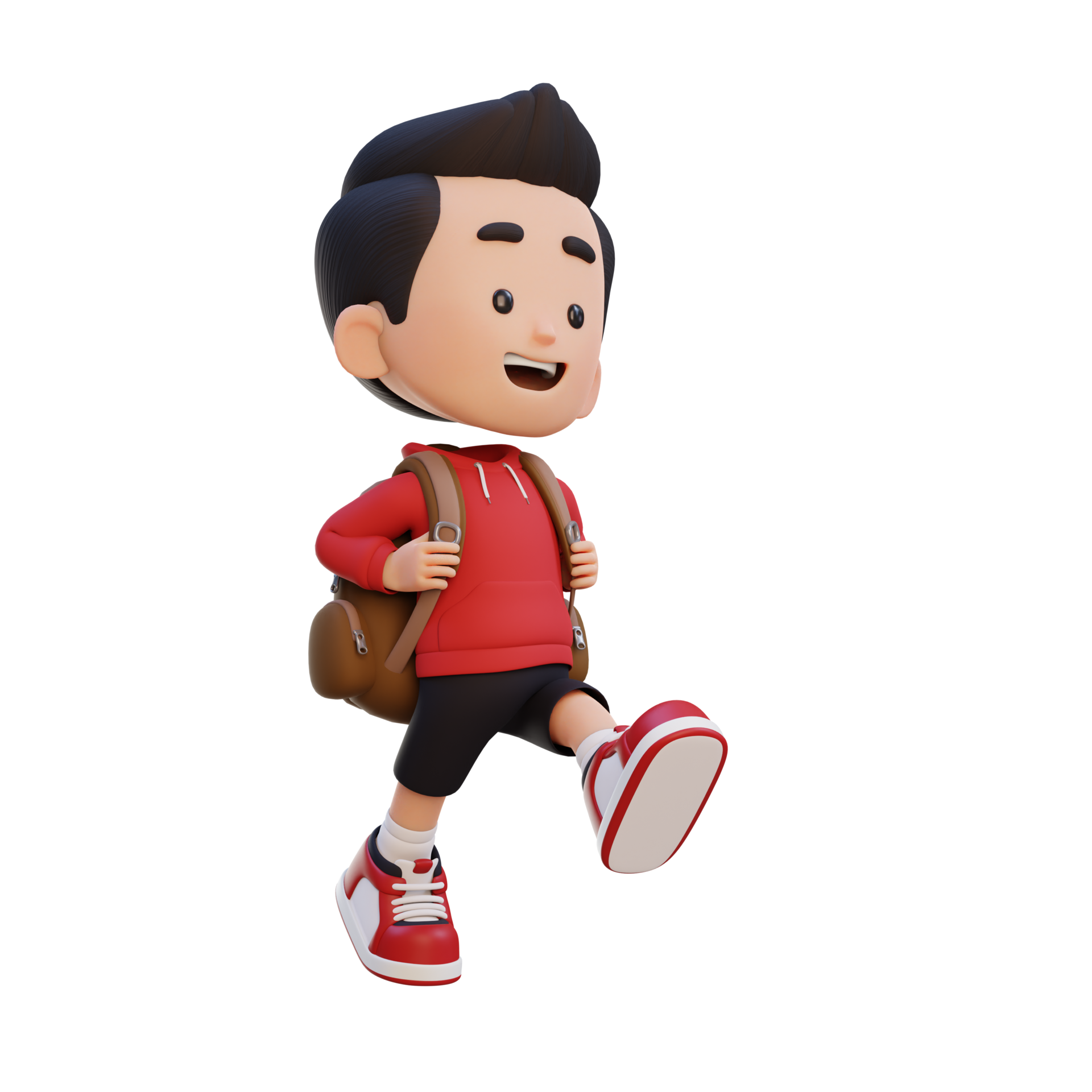 3D happy kid character walking go to school holding bag 34763296 PNG