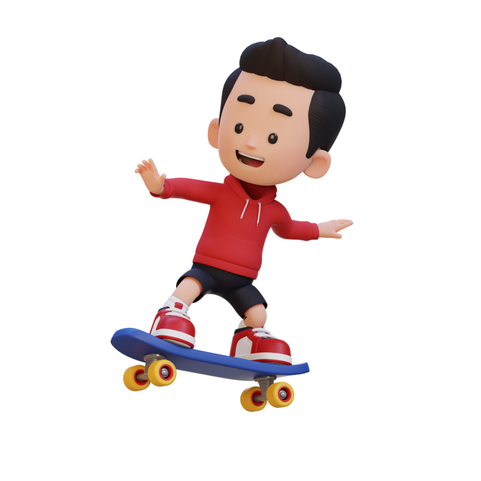 3D kid character ride skateboard png