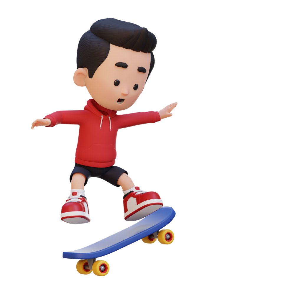3D kid character ride skateboard png
