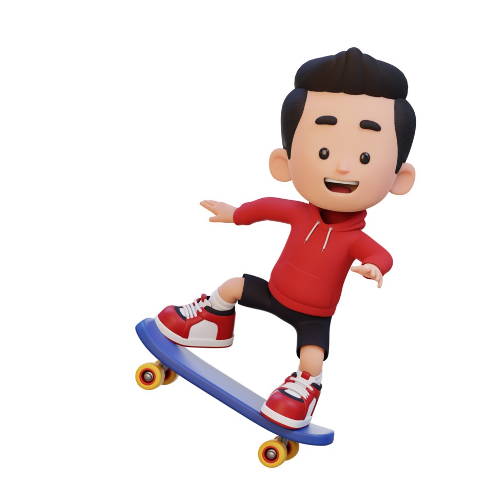 3D kid character ride skateboard png