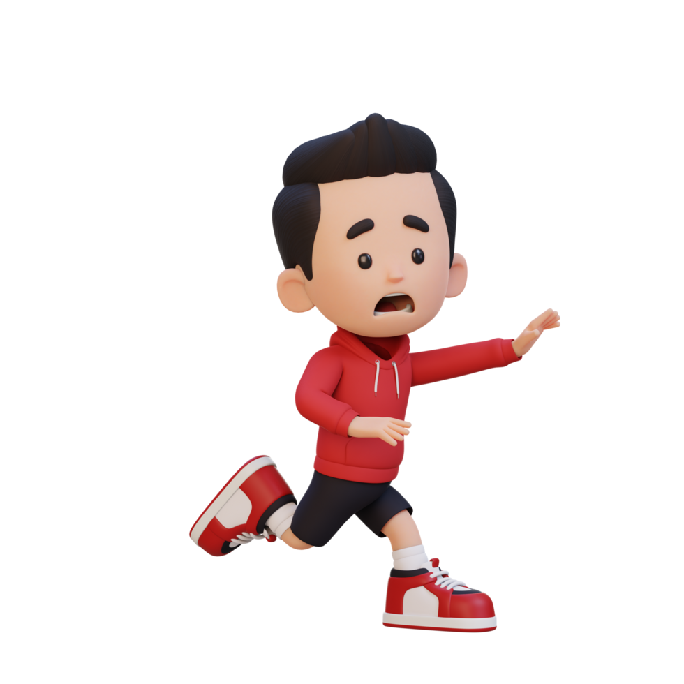 3D cute boy scary run png