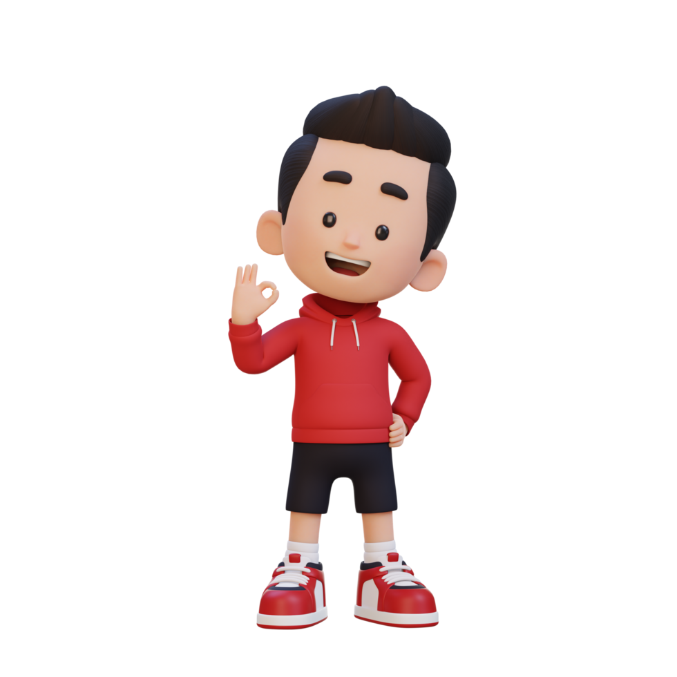 3D cute kid give ok sign png