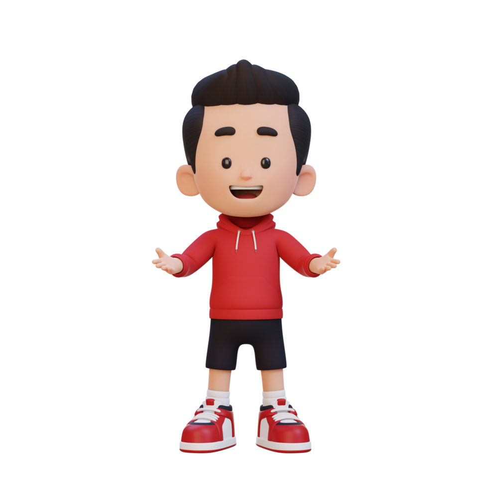 3D kid character in talking and explaining pose png