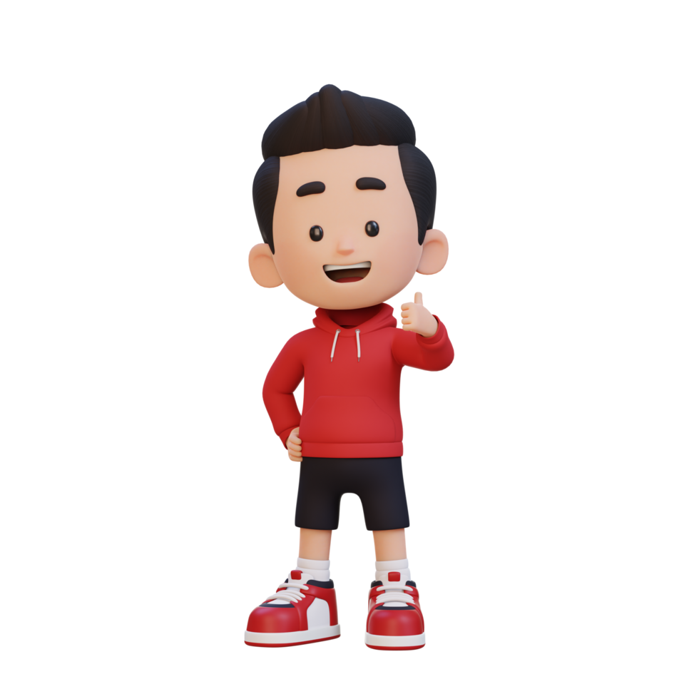 3D kid character give a thumb up with cute happy face png