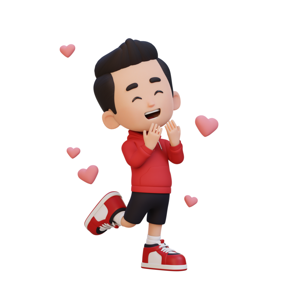 3D cute kid character in love png