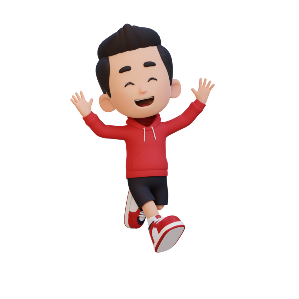 3D cute boy in jumping pose png