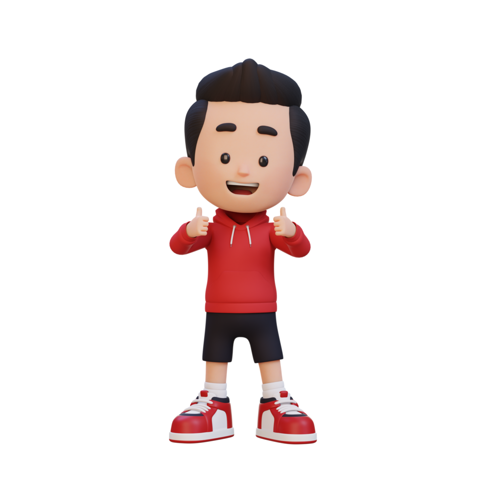 3D kid character give a thumbs up with cute happy face png