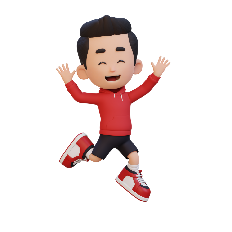 3D cute boy in jumping pose png