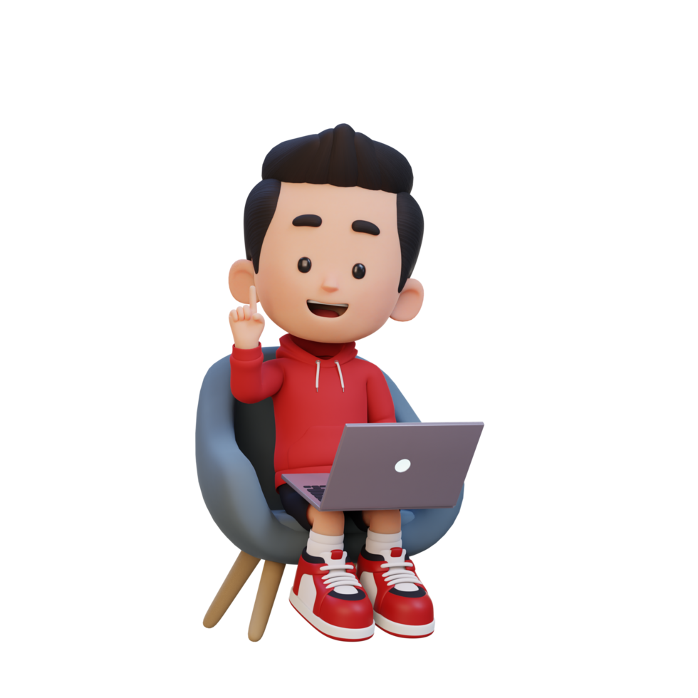 3D kid Character working on a Laptop png