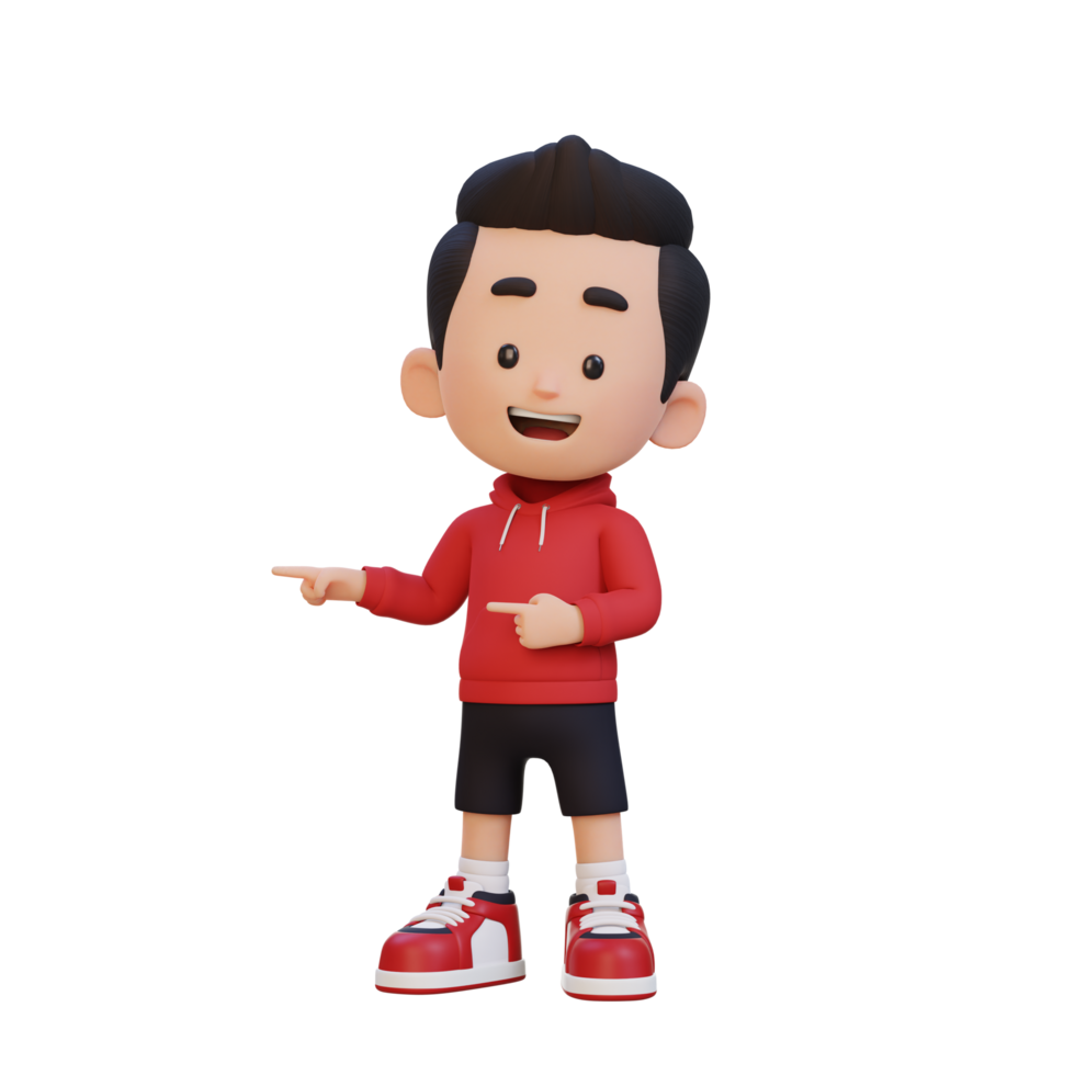 3D cute kid pointing hand to the side png