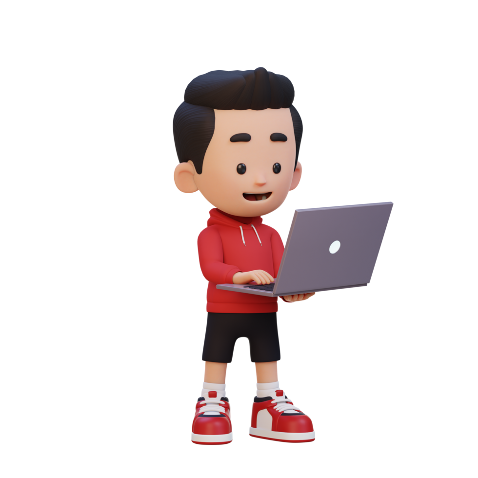 3D kid Character working on a Laptop png