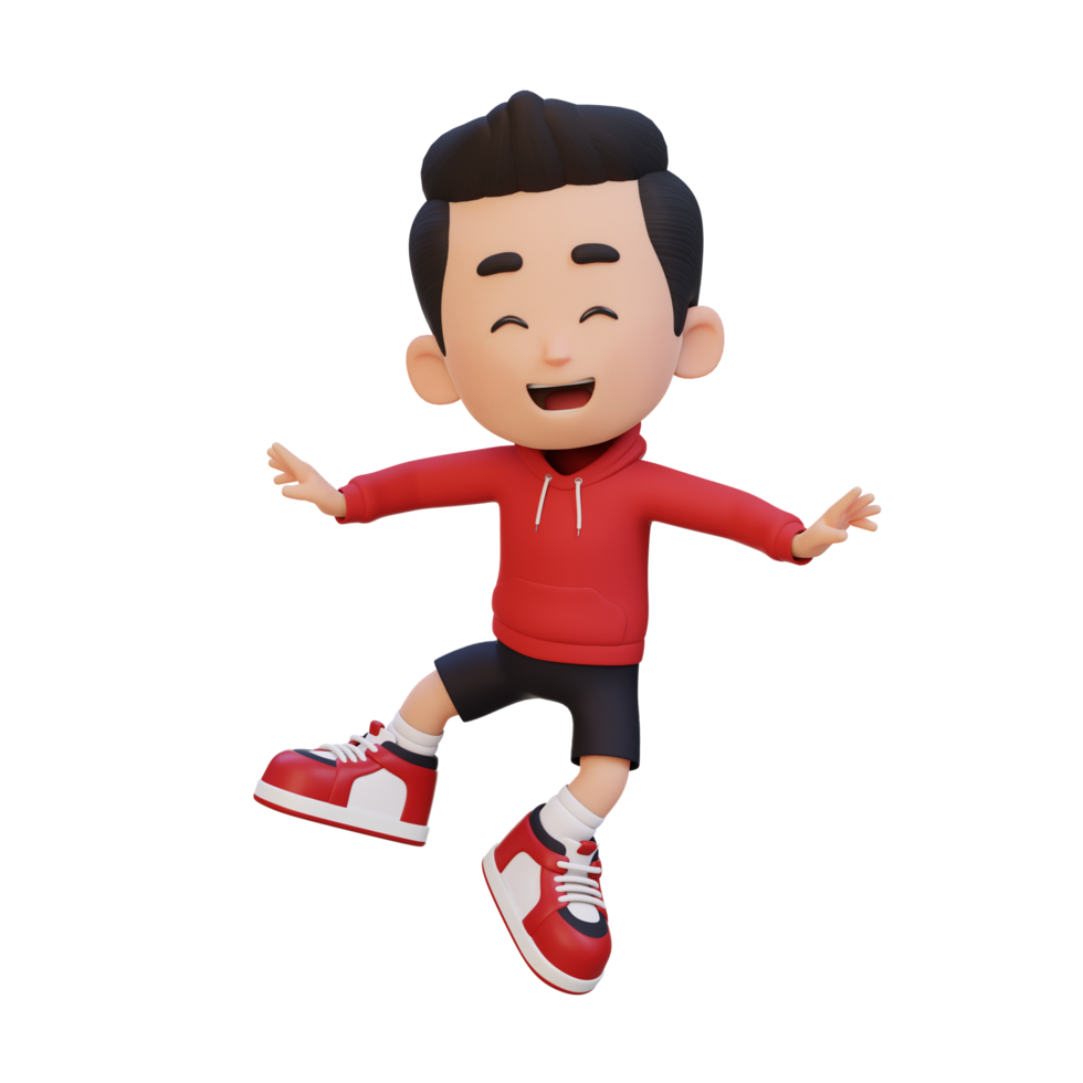 3D cute boy in jumping pose png