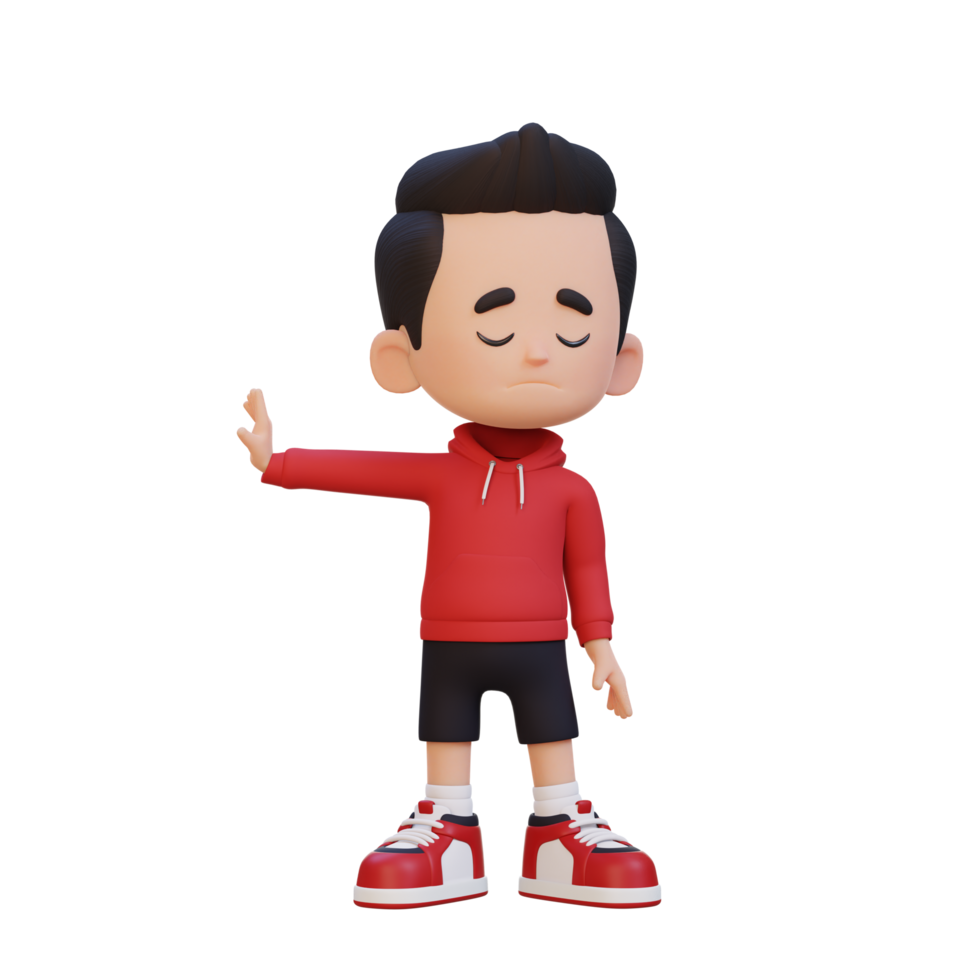3D cute kid character rejection pose png