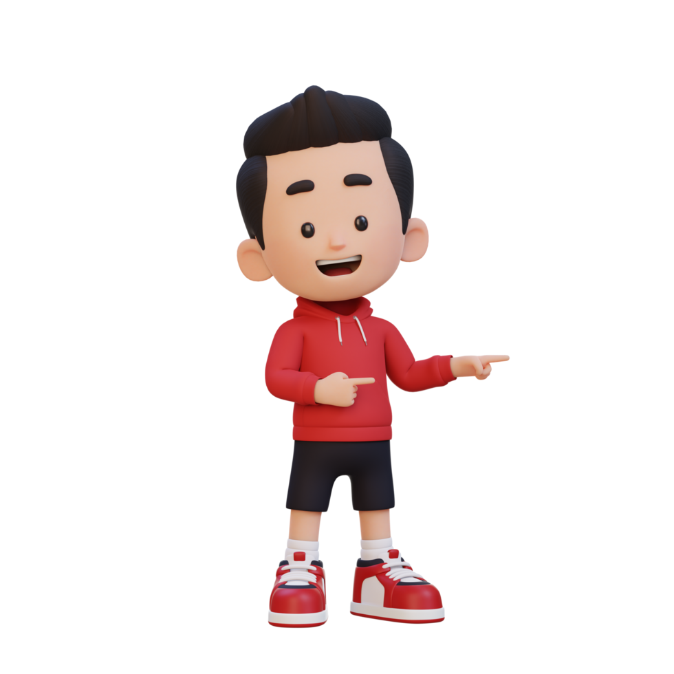 3D cute kid pointing hand to the side png