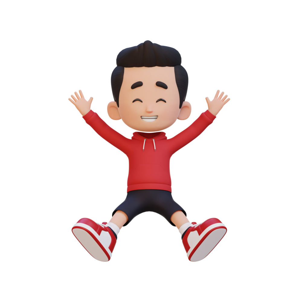 3D cute boy in jumping pose png