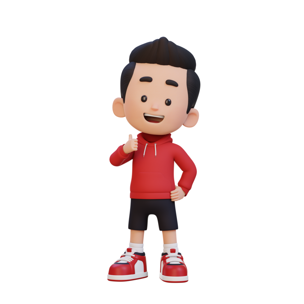 3D kid character give a thumb up with cute happy face png
