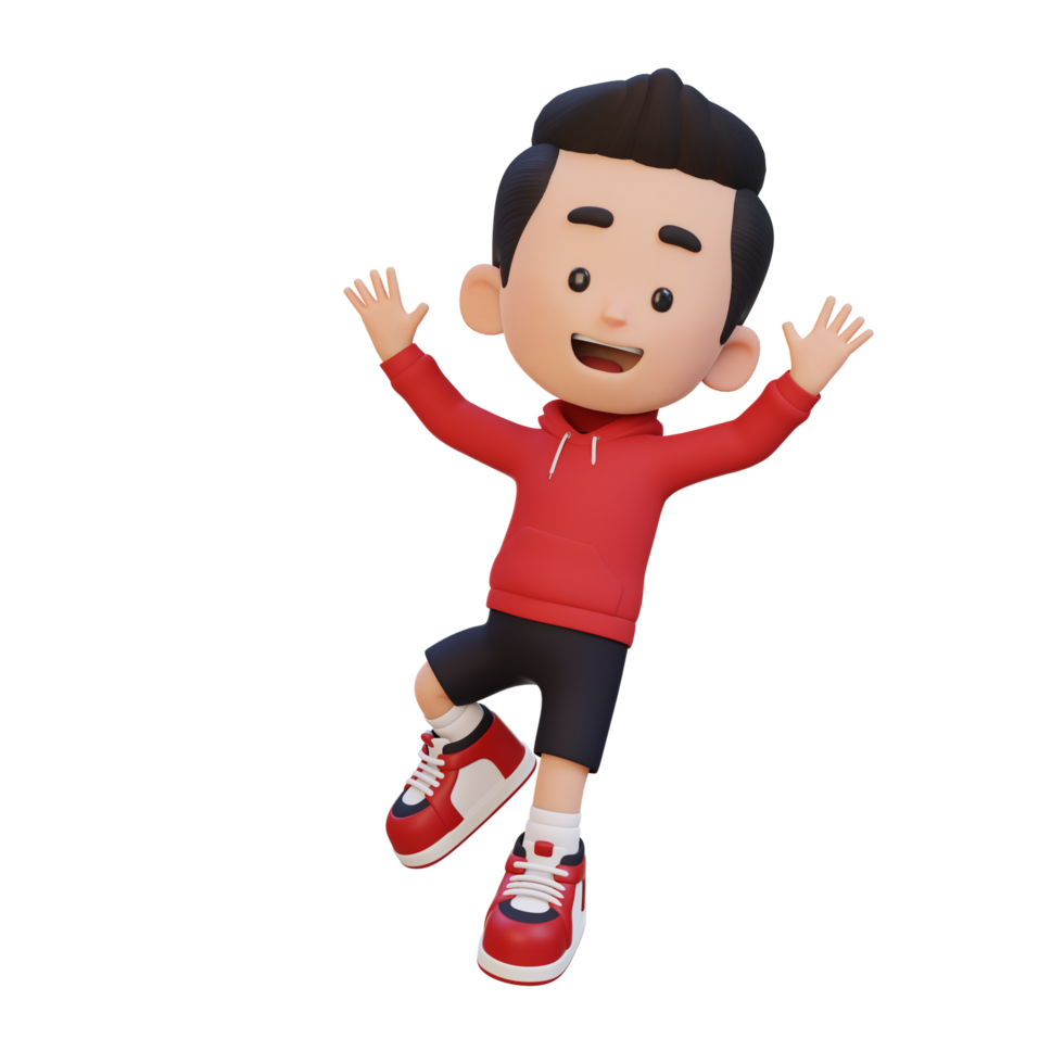 3D cute boy in jumping pose png